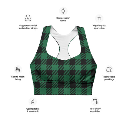 Green Buffalo Plaid Longline sports bra