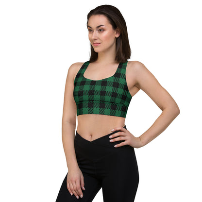 Green Buffalo Plaid Longline sports bra