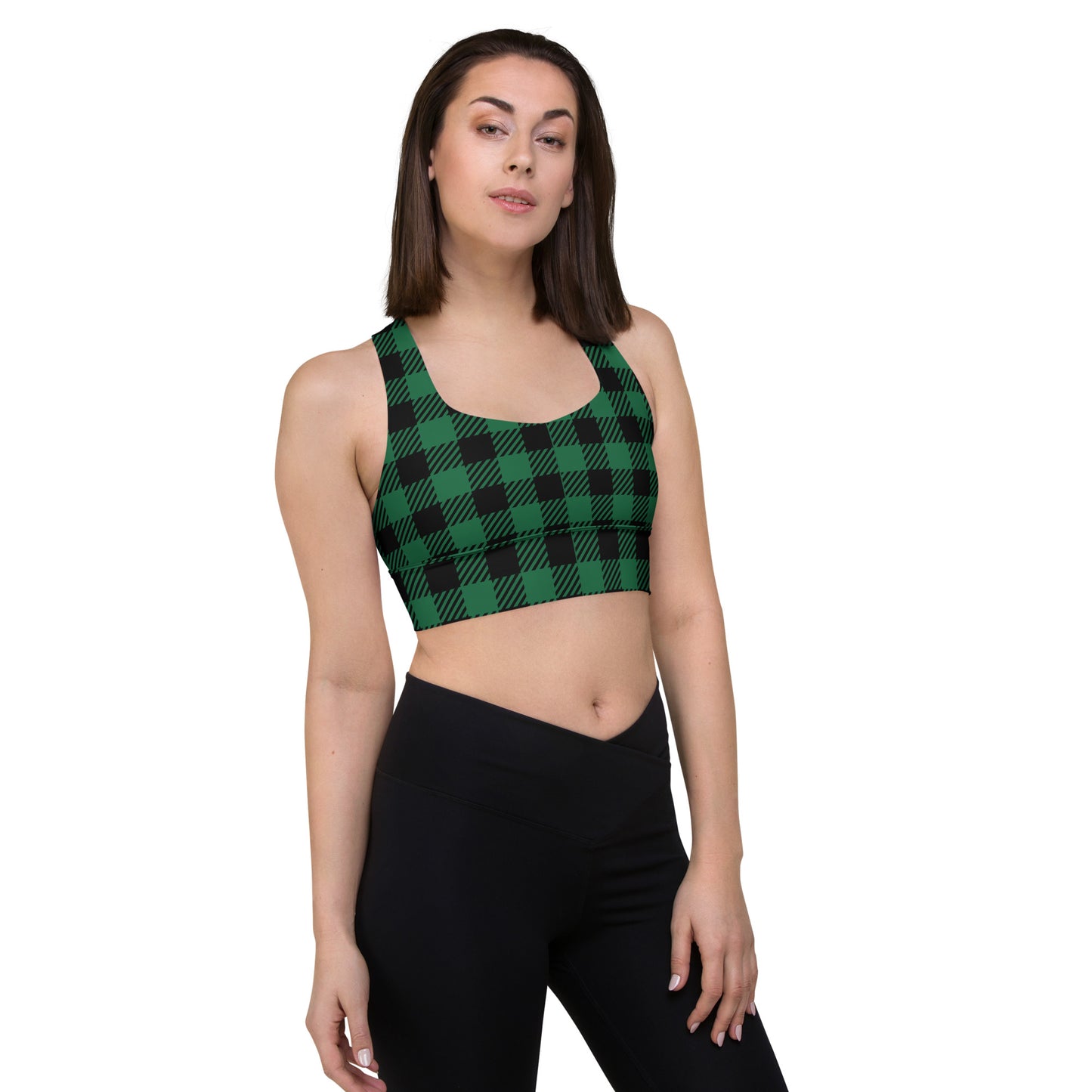 Green Buffalo Plaid Longline sports bra