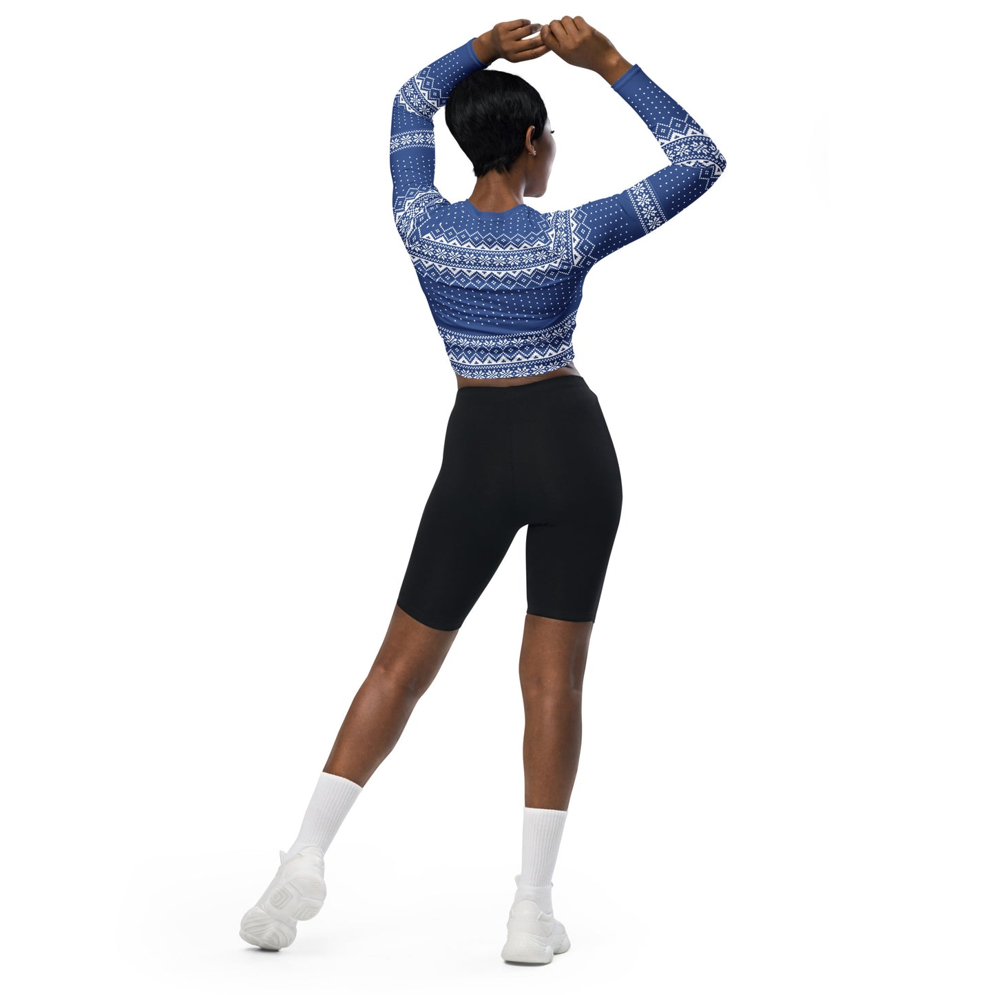 Blue Fair Isle Recycled long-sleeve crop top