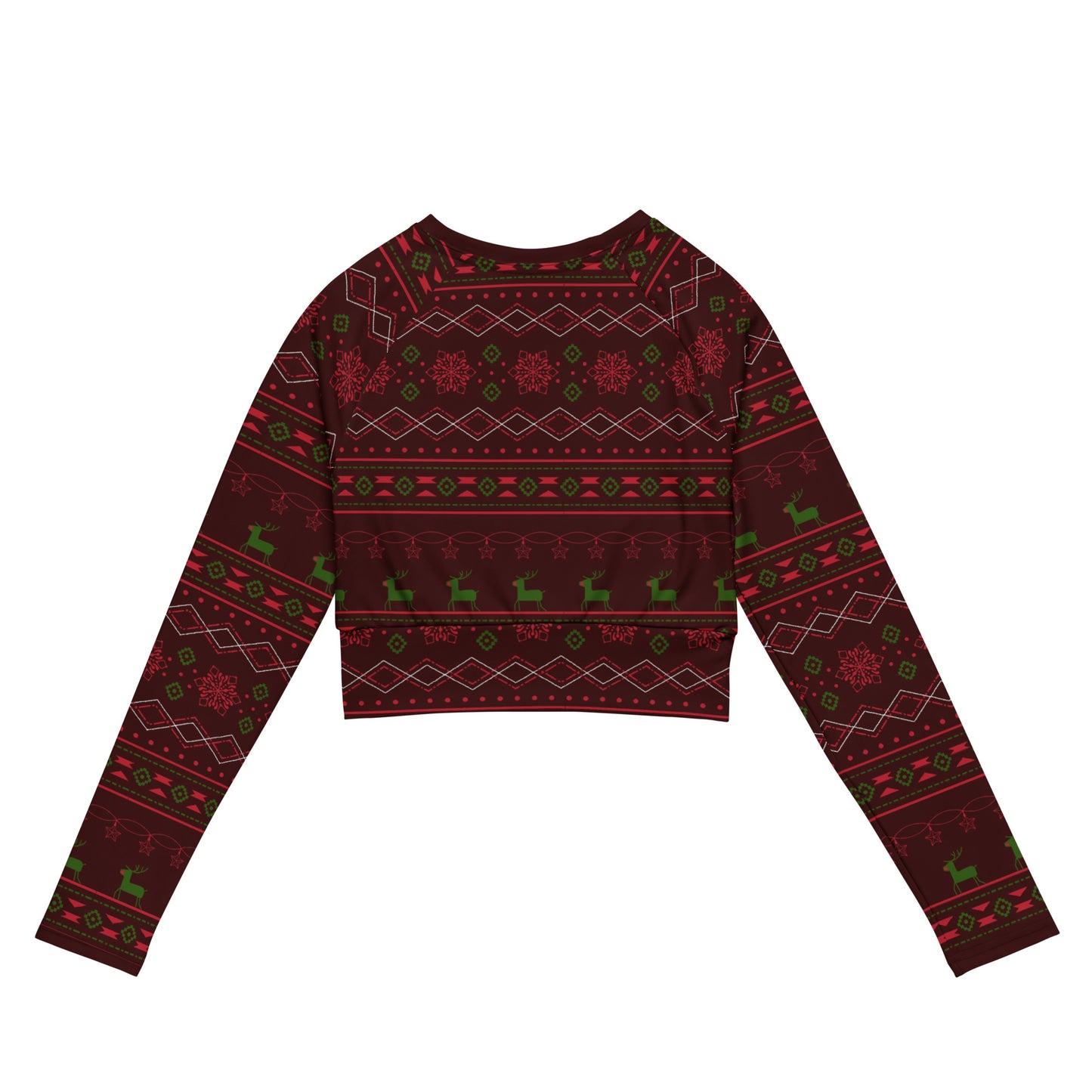 Burgundy Fair Isle Recycled long-sleeve crop top