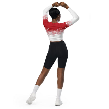 Red And White Snow Recycled long-sleeve crop top