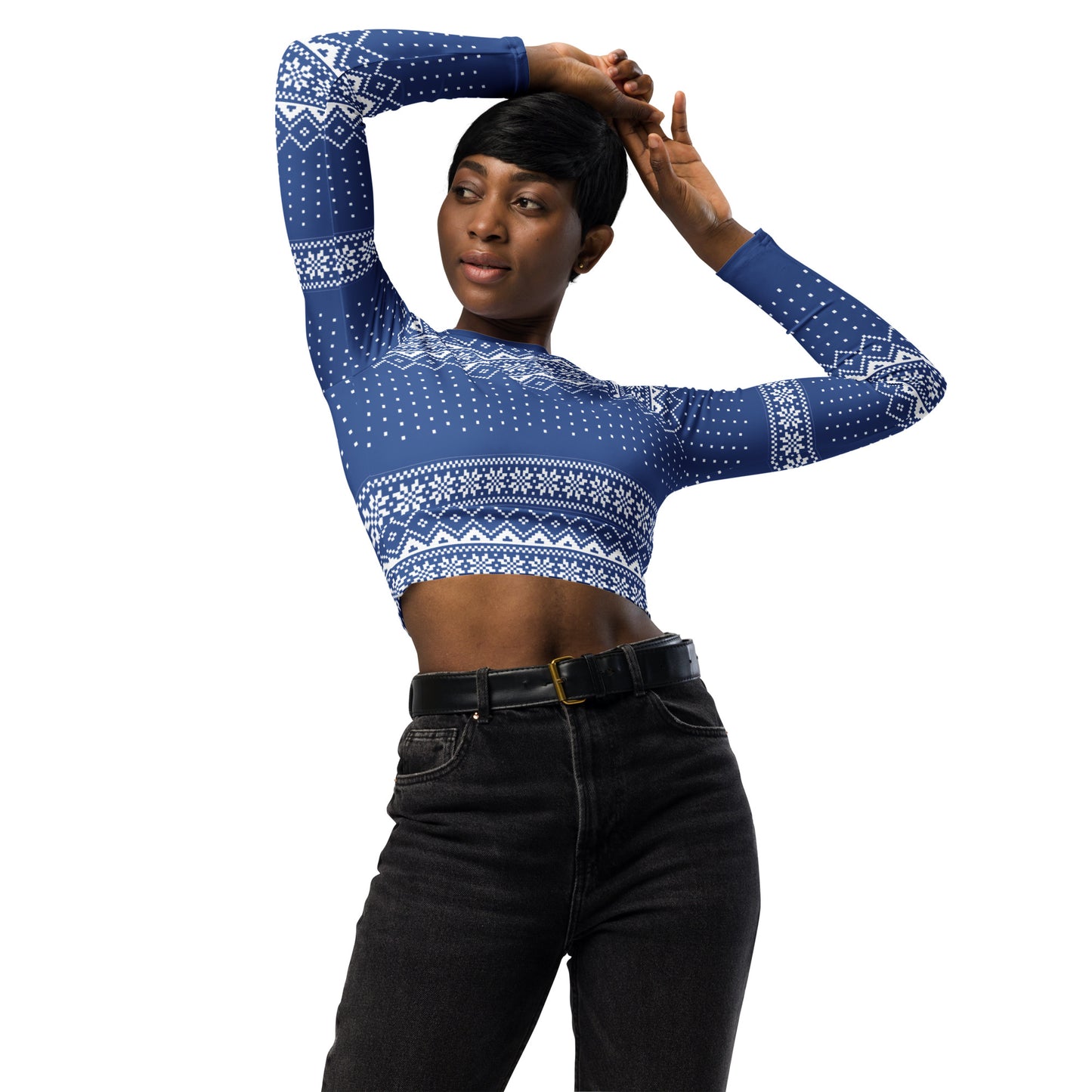 Blue Fair Isle Recycled long-sleeve crop top