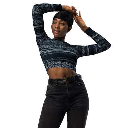 Navy Fair Isle Recycled long-sleeve crop top