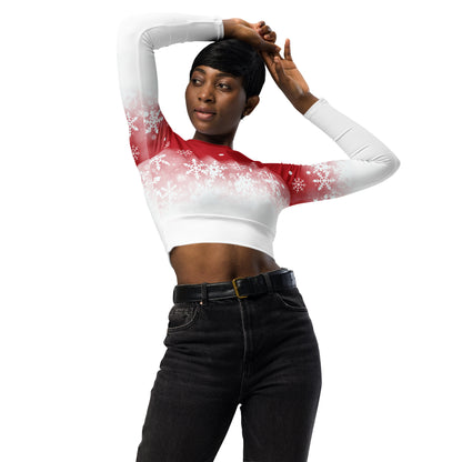 Red And White Snow Recycled long-sleeve crop top