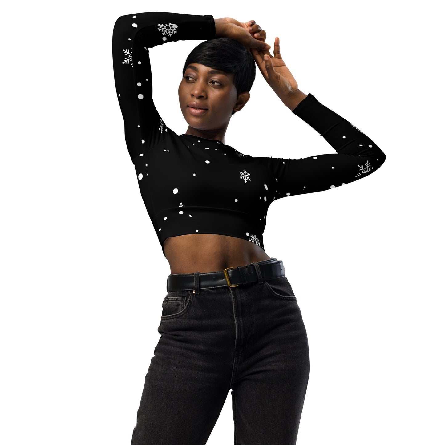 Black Snowflake Recycled long-sleeve crop top