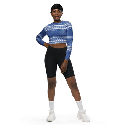 Blue Fair Isle Recycled long-sleeve crop top