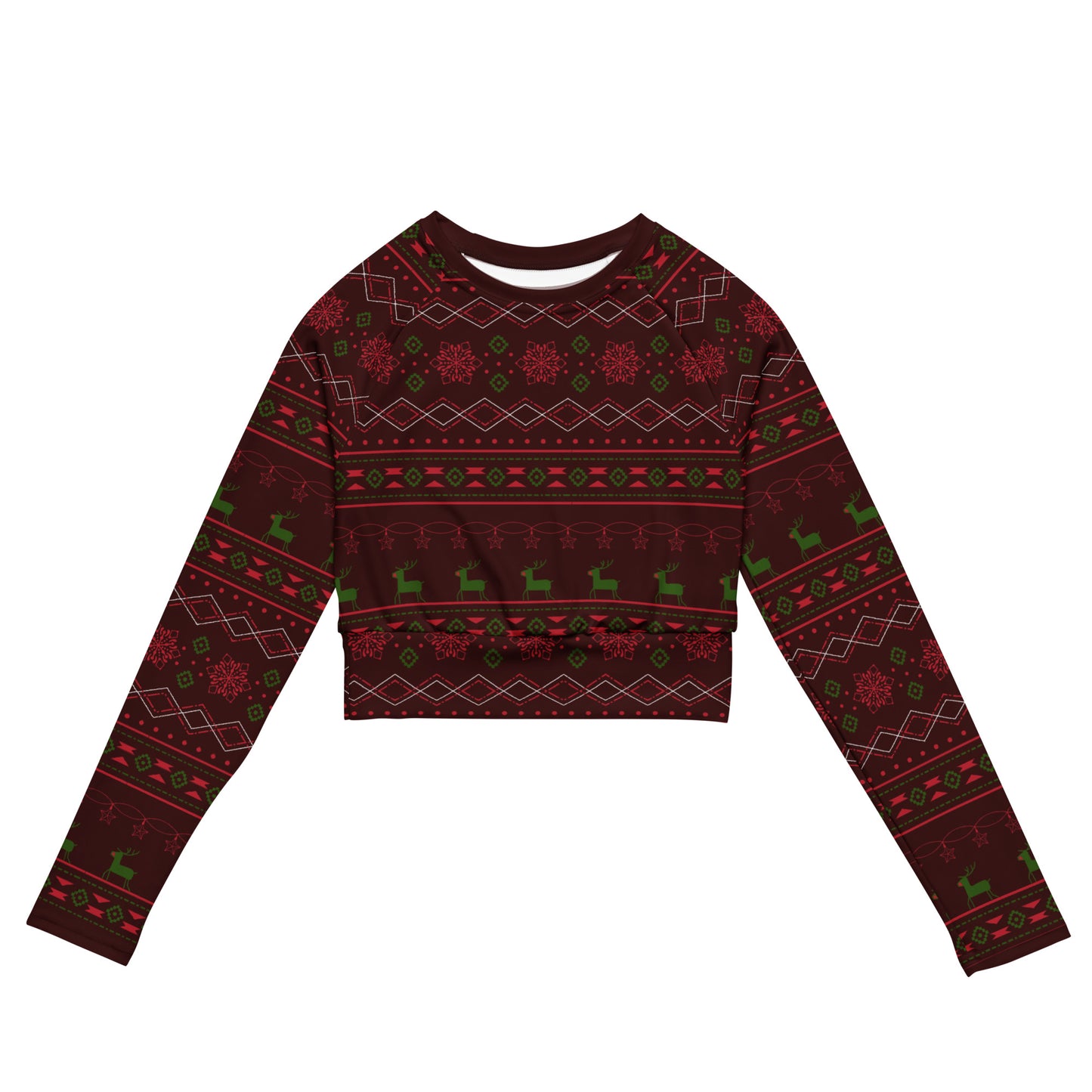 Burgundy Fair Isle Recycled long-sleeve crop top