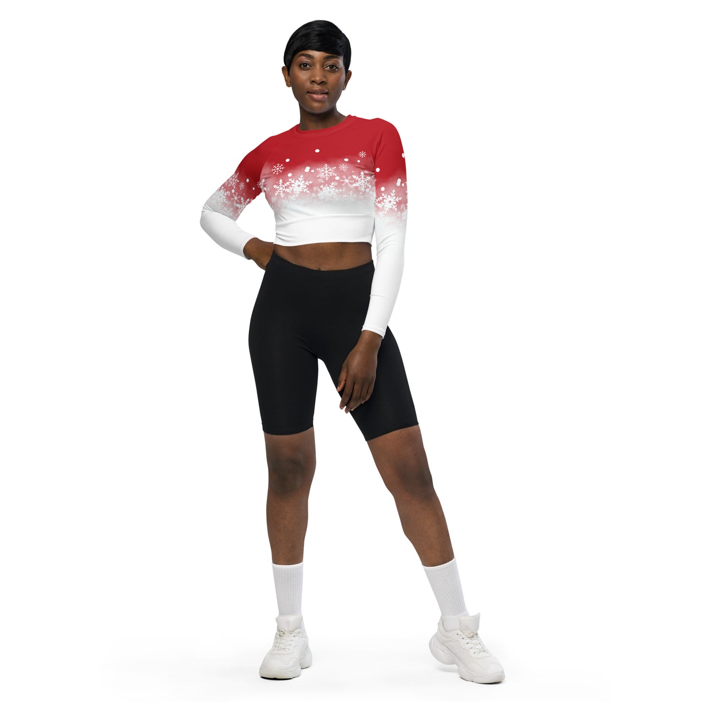 Red And White Snow Recycled long-sleeve crop top