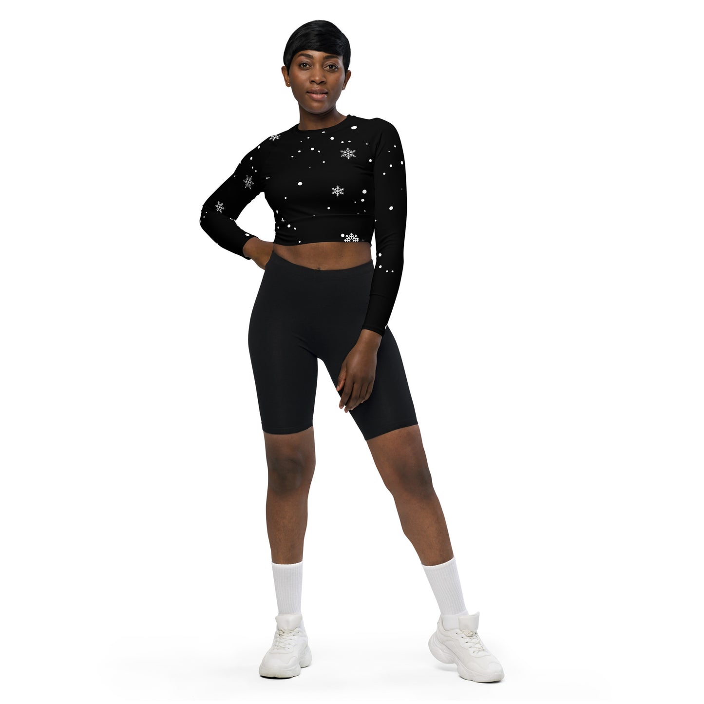 Black Snowflake Recycled long-sleeve crop top