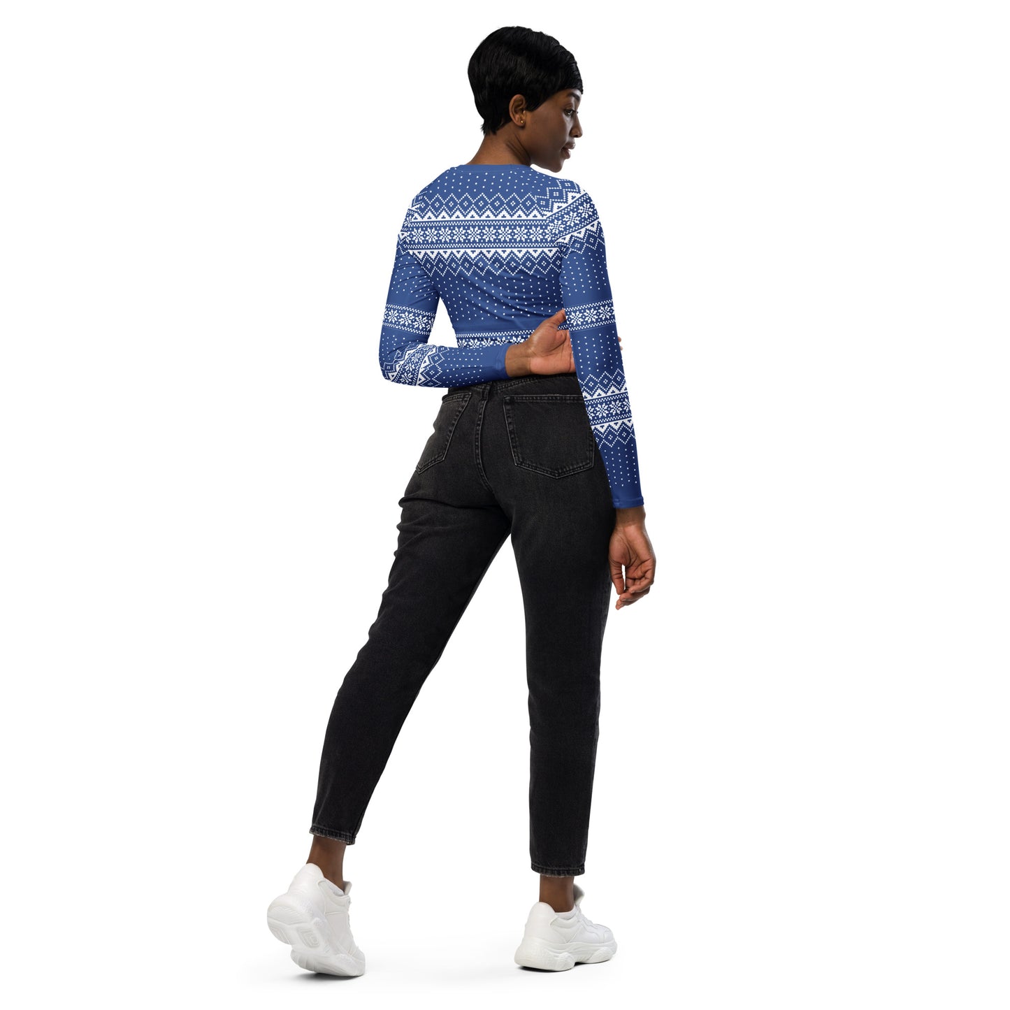 Blue Fair Isle Recycled long-sleeve crop top