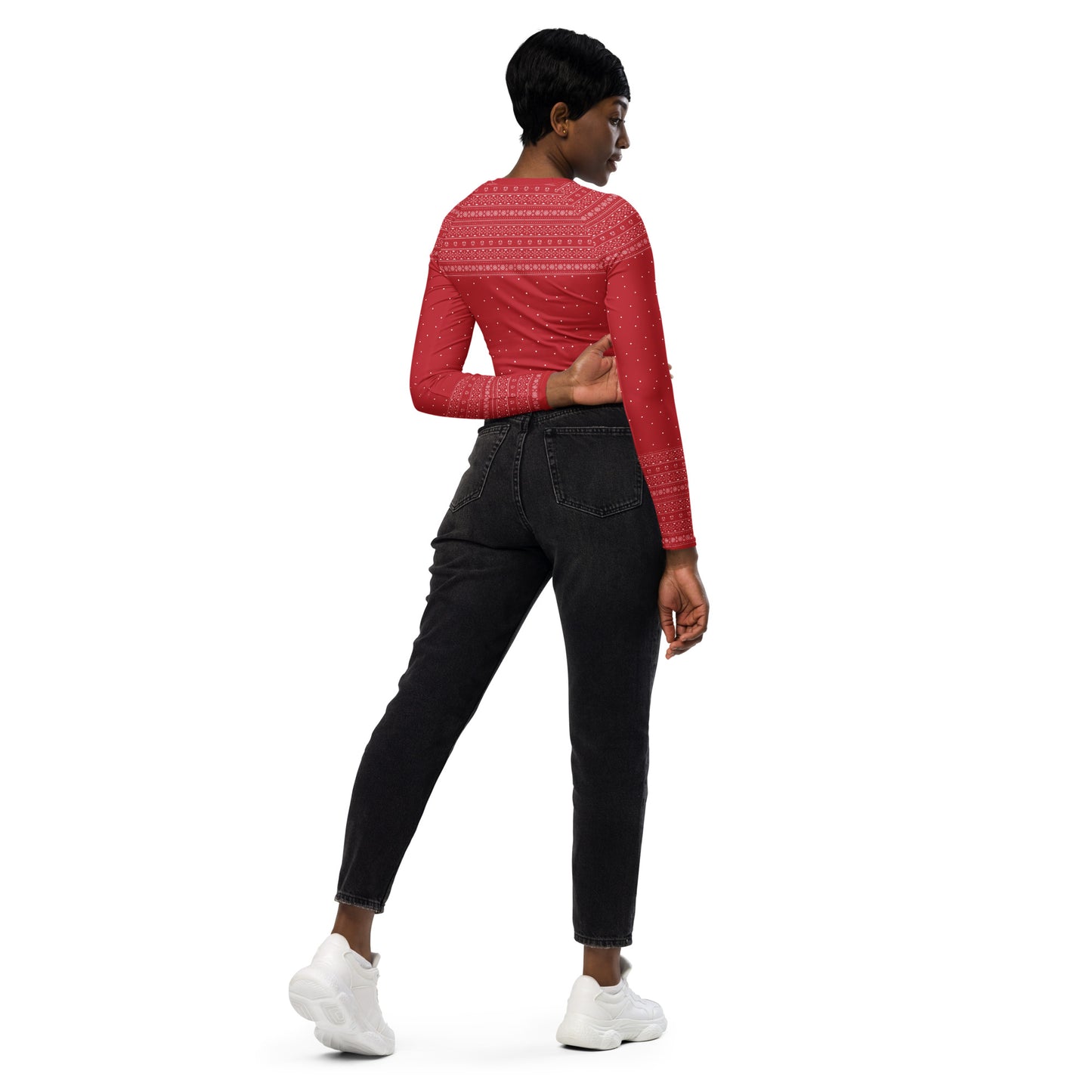 Red Fair Isle Recycled long-sleeve crop top