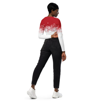 Red And White Snow Recycled long-sleeve crop top