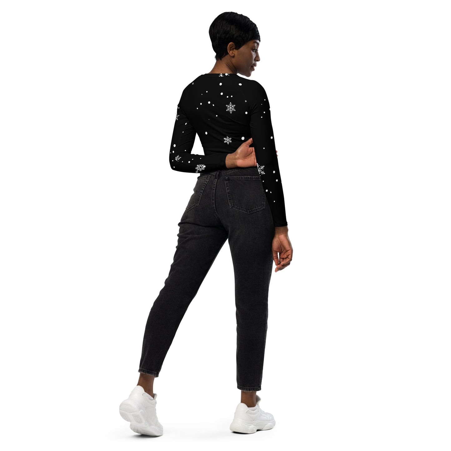 Black Snowflake Recycled long-sleeve crop top