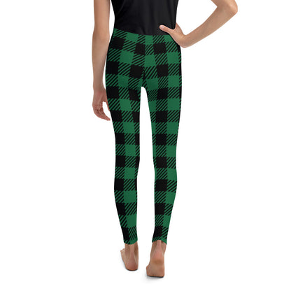 Green Buffalo Plaid Youth Leggings