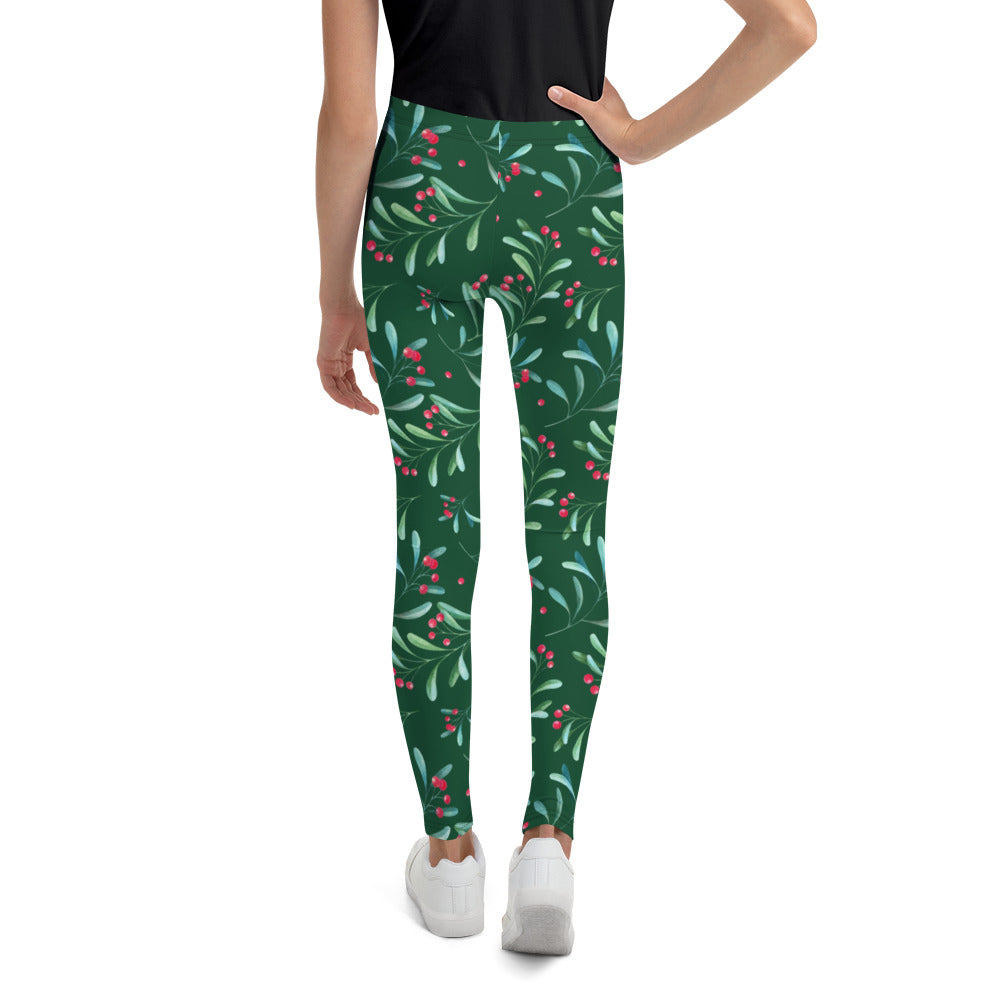 Green Holly Berry Youth Leggings