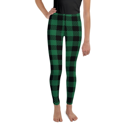 Green Buffalo Plaid Youth Leggings