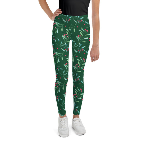 Green Holly Berry Youth Leggings