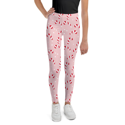 Pink Candy Cane Youth Leggings