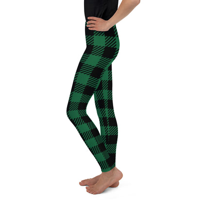 Green Buffalo Plaid Youth Leggings