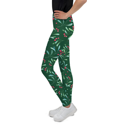 Green Holly Berry Youth Leggings