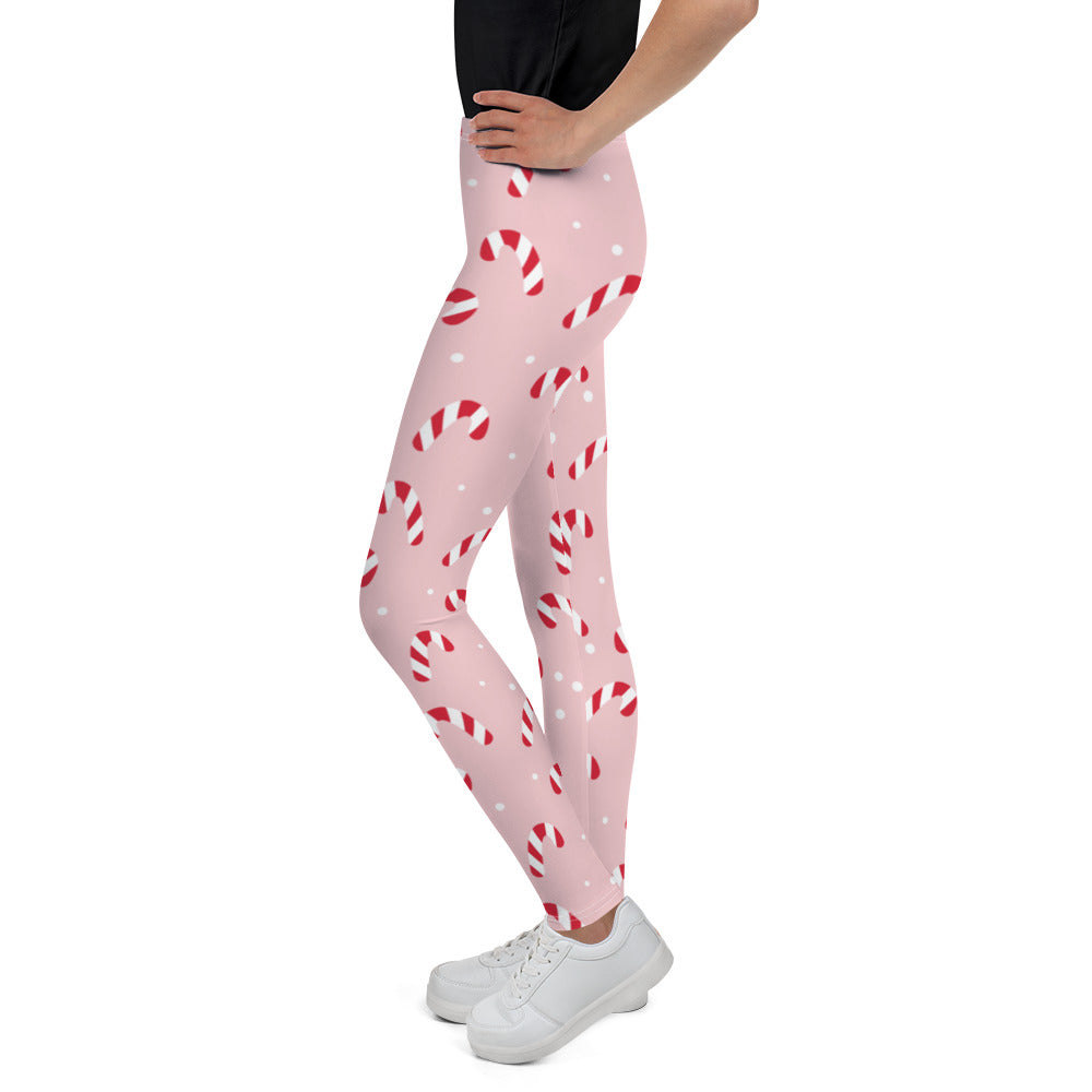 Pink Candy Cane Youth Leggings