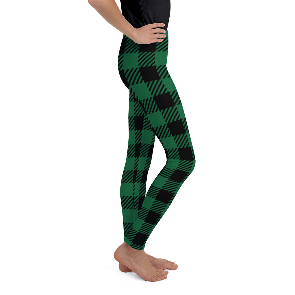 Green Buffalo Plaid Youth Leggings