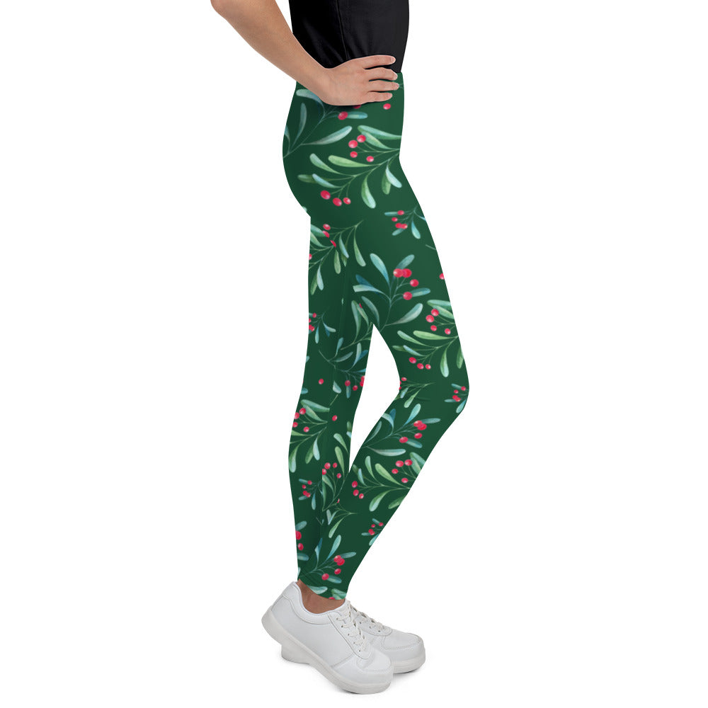 Green Holly Berry Youth Leggings