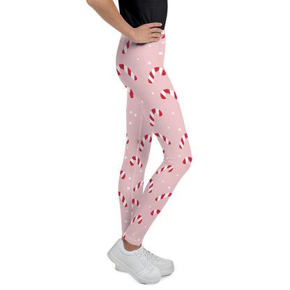 Pink Candy Cane Youth Leggings