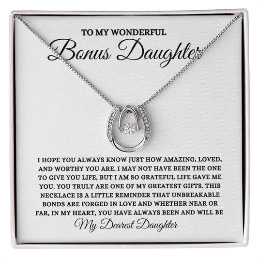 To My Wonderful Bonus Daughter - Lucky In Love necklace - Deeg Family Design