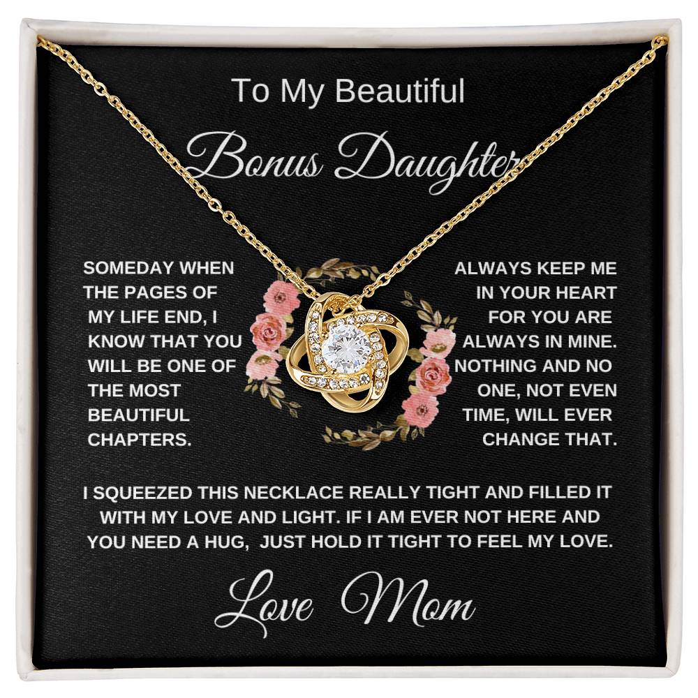 To My Beautiful Bonus Daughter  Pink Wreath  Love Mom  Love Knot