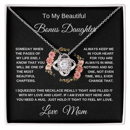 To My Beautiful Bonus Daughter  Pink Wreath  Love Mom  Love Knot