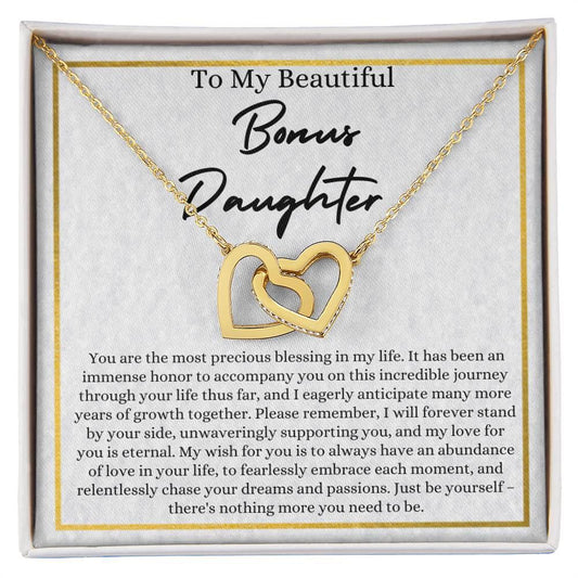 To My Beautiful Bonus Daughter - Interlocking hearts necklace - Deeg Family Design