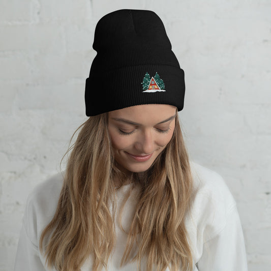 Let It Snow Cabin Cuffed Beanie