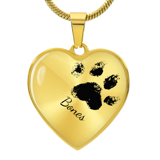 Dog Paw Print Heart Adjustable Necklace - Custom Name