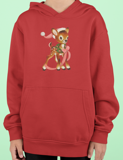 Vintage Santa Hat Deer Youth Hoodie