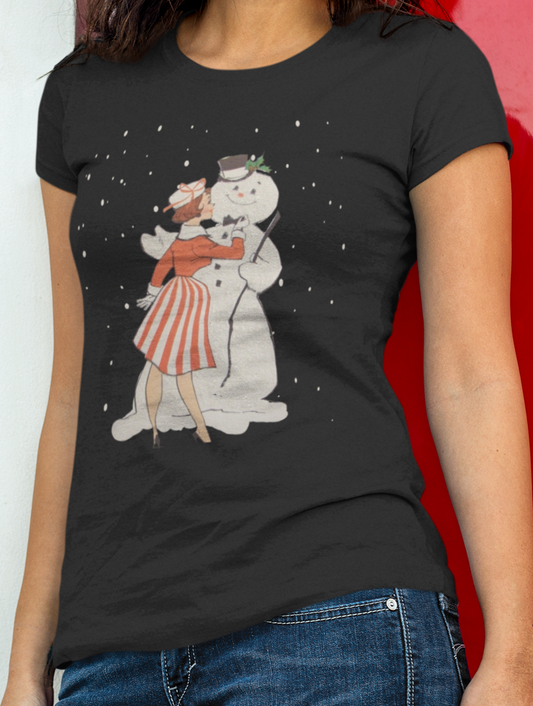 Vintage lady with Snowman Women's Tee