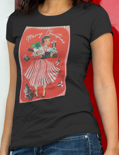 Vintage Shopping Lady With Dog Women's Tee