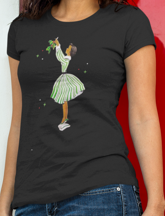 Vintage Lady Hanging Mistletoe Women's Tee